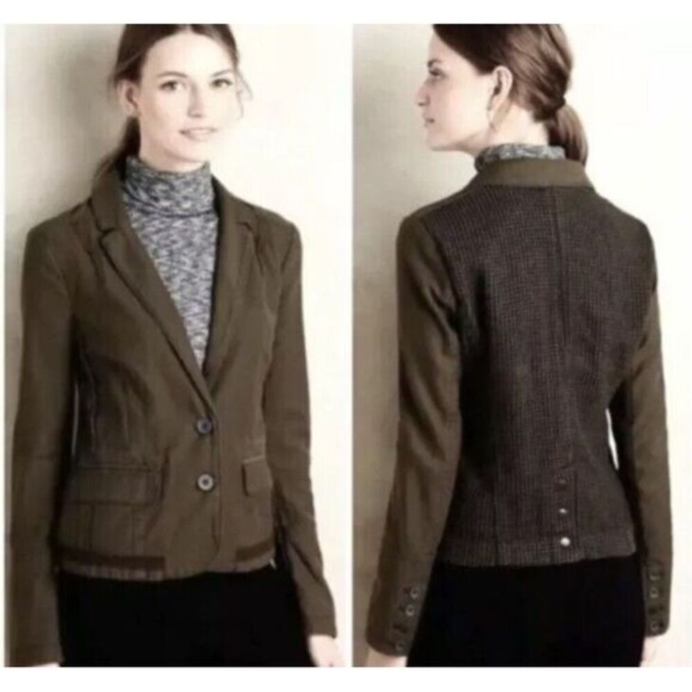 Anthropologie Hei Hei Delanie Houndstooth Blazer Olive Green size‎ 6